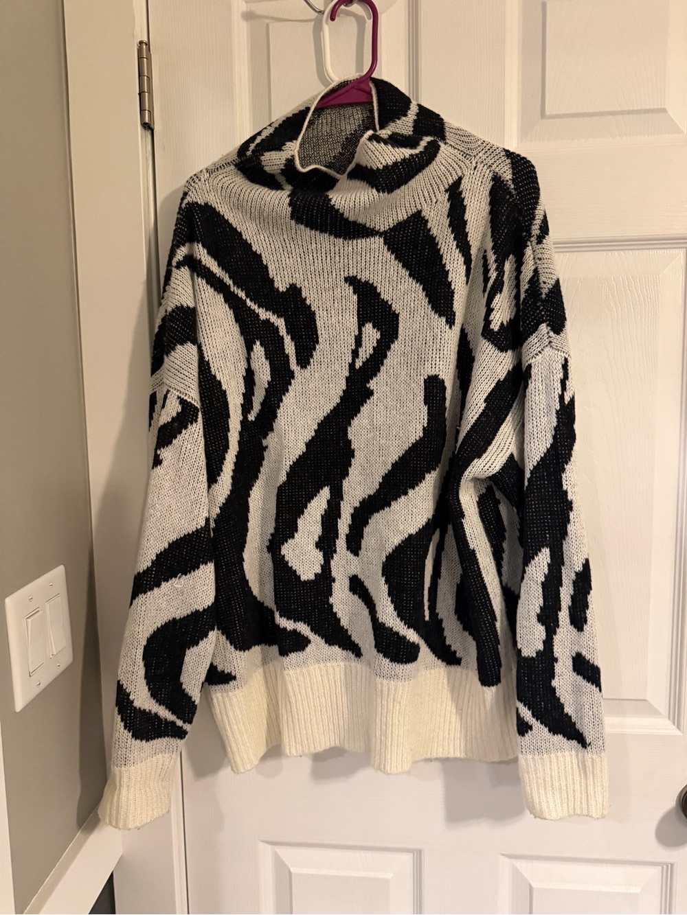 FAVLUX Black & Cream Zebra-Print Turtleneck Sweater